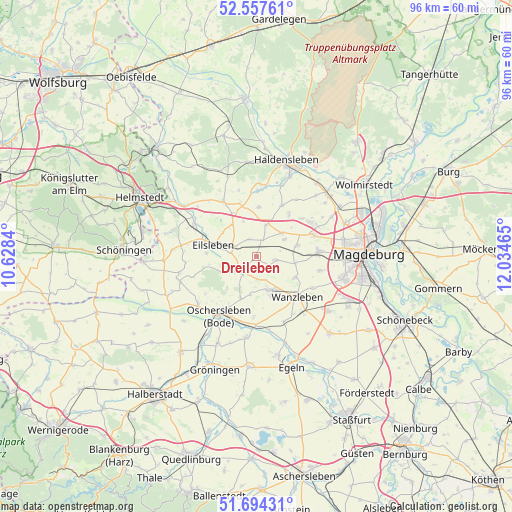 Dreileben on map