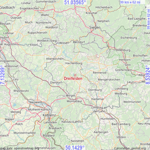 Dreifelden on map