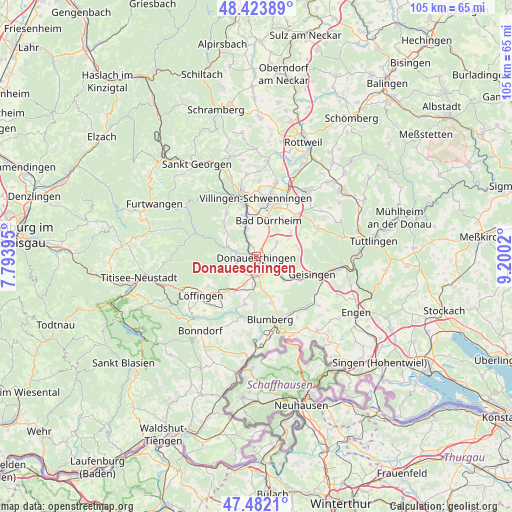 Donaueschingen on map