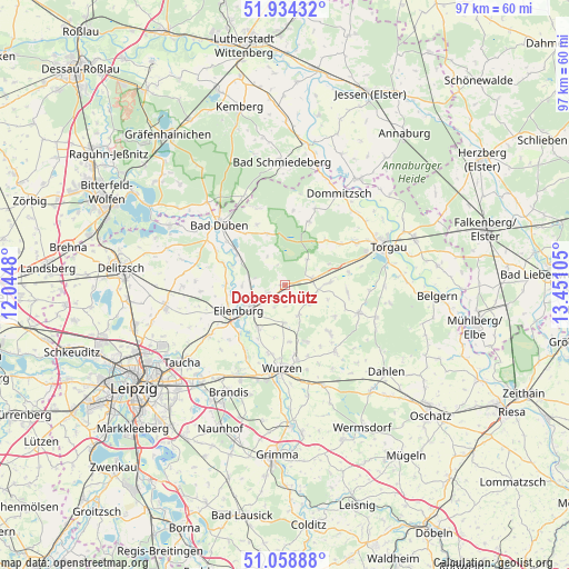 Doberschütz on map