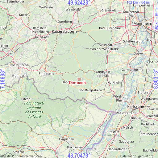 Dimbach on map