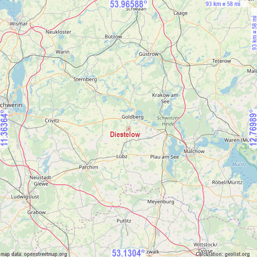Diestelow on map