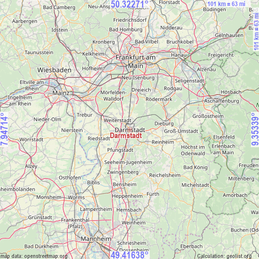 Darmstadt on map