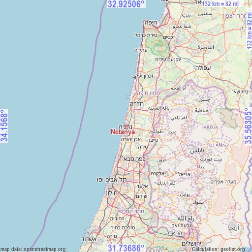 Netanya on map