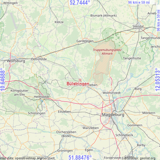 Bülstringen on map