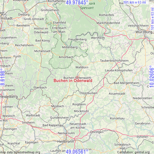 Buchen in Odenwald on map