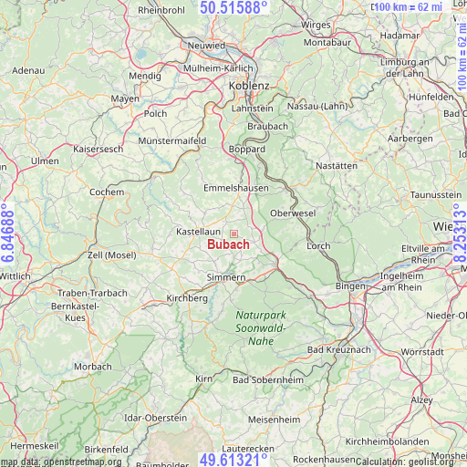 Bubach on map