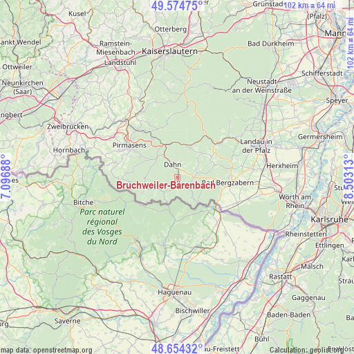 Bruchweiler-Bärenbach on map