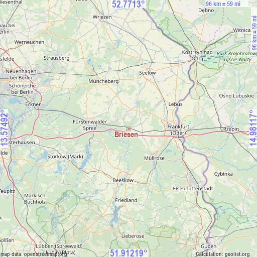 Briesen on map