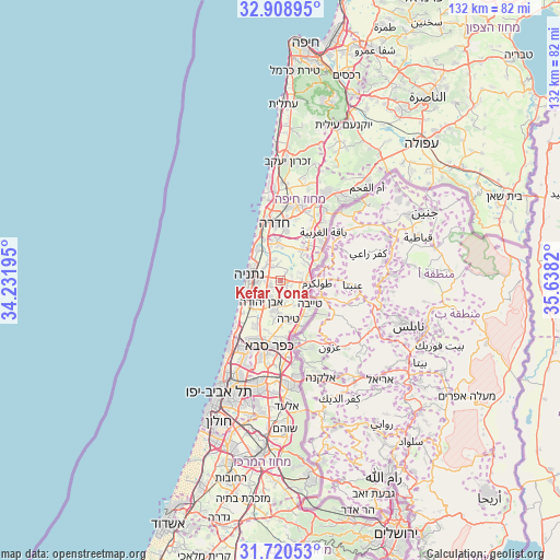 Kefar Yona on map