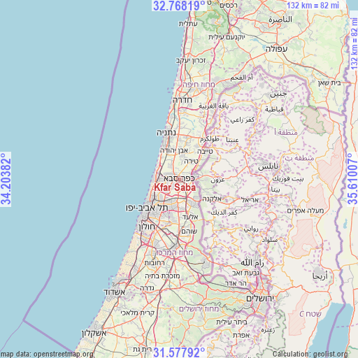 Kfar Saba on map