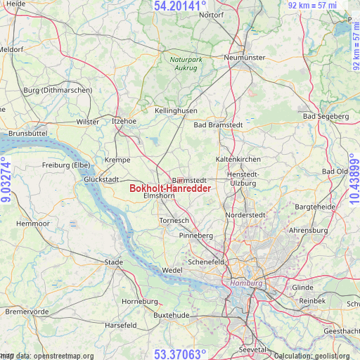 Bokholt-Hanredder on map