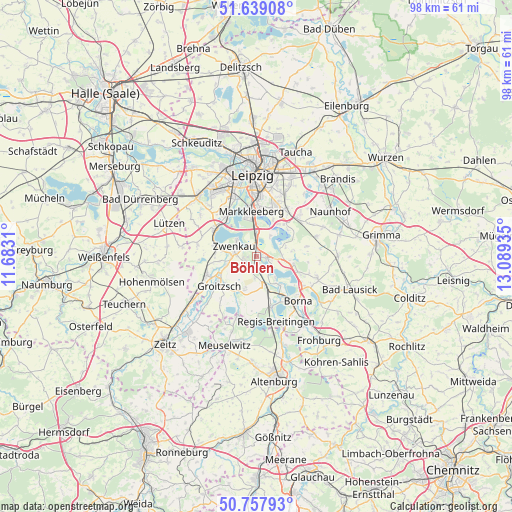 Böhlen on map