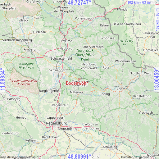 Bodenwöhr on map