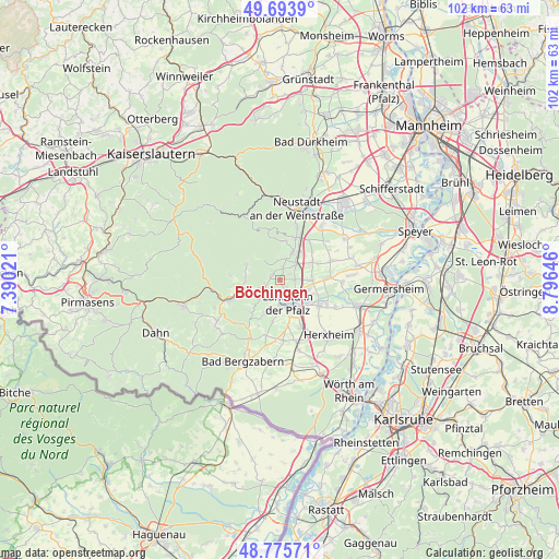 Böchingen on map