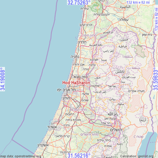 Hod HaSharon on map