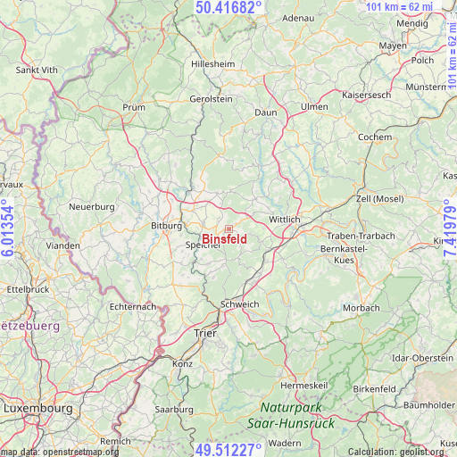 Binsfeld on map