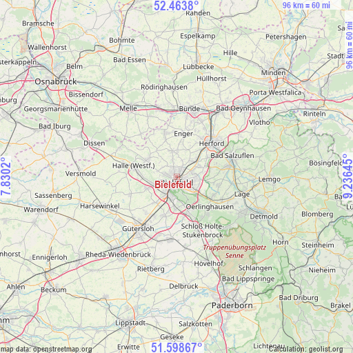 Bielefeld on map