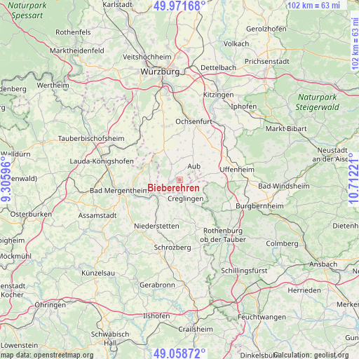 Bieberehren on map