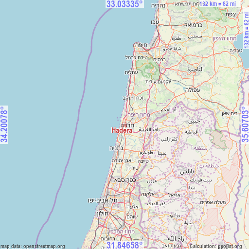 Hadera on map