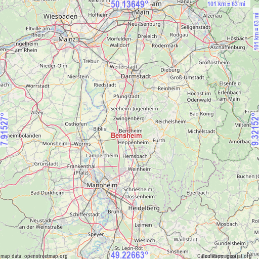 Bensheim on map