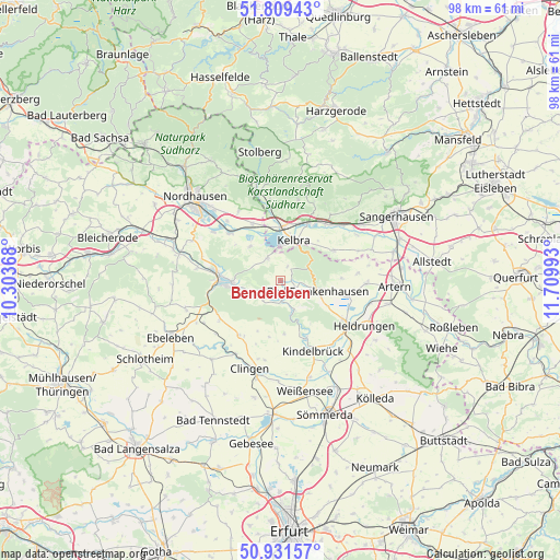 Bendeleben on map