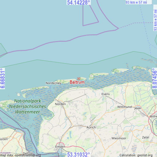 Baltrum on map