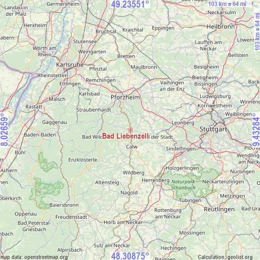 Bad Liebenzell on map