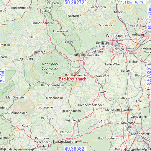 Bad Kreuznach on map