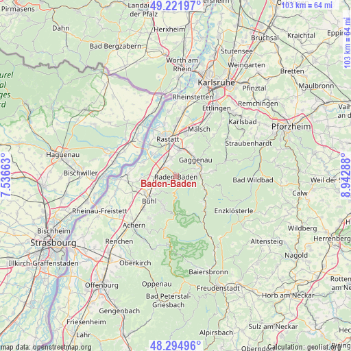 Baden-Baden on map
