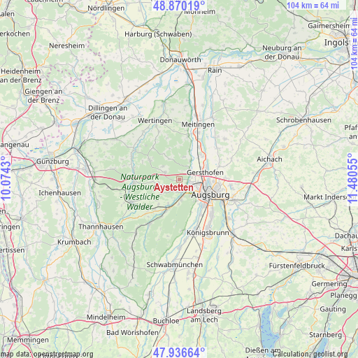 Aystetten on map