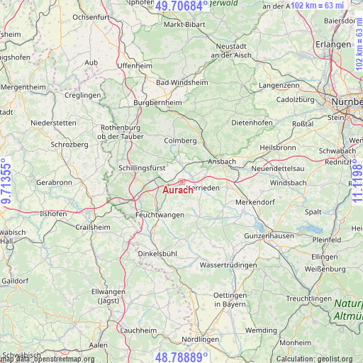 Aurach on map