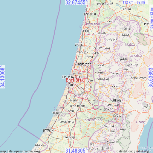 Bnei Brak on map