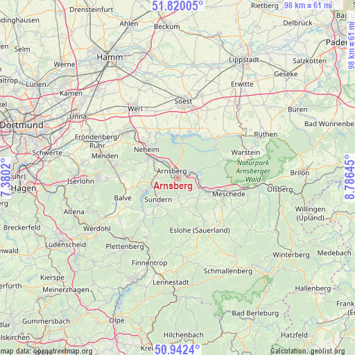 Arnsberg on map