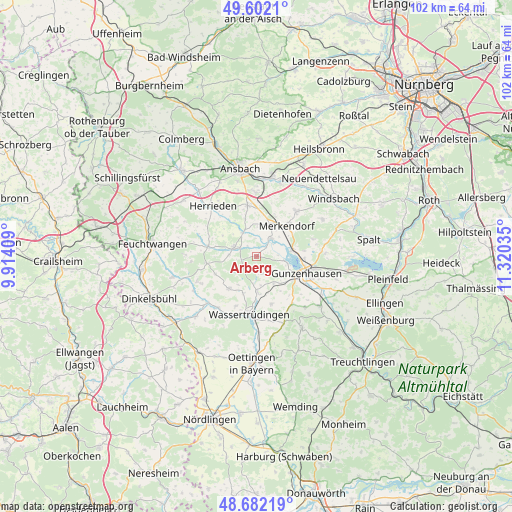 Arberg on map