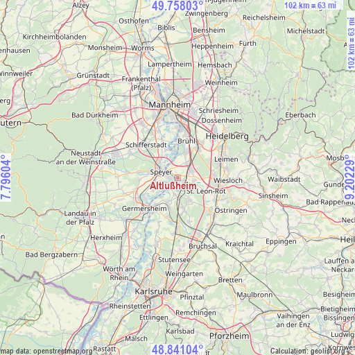 Altlußheim on map