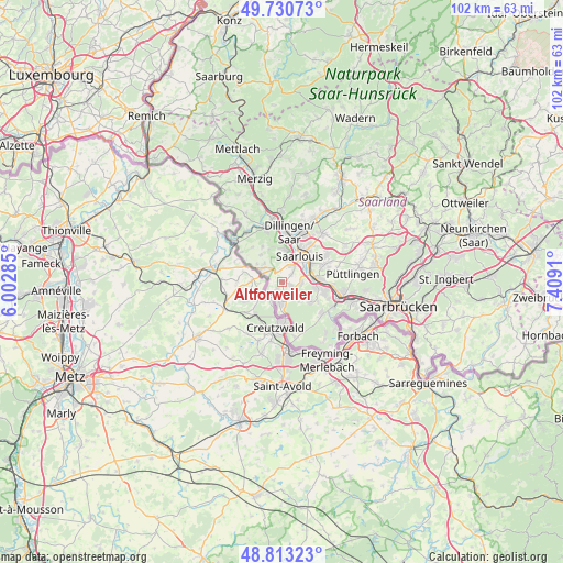 Altforweiler on map