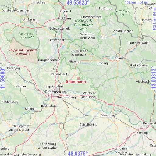 Altenthann on map
