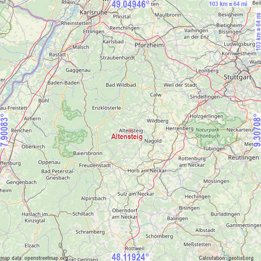 Altensteig on map