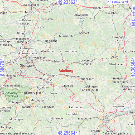 Adelberg on map