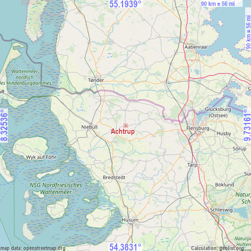 Achtrup on map