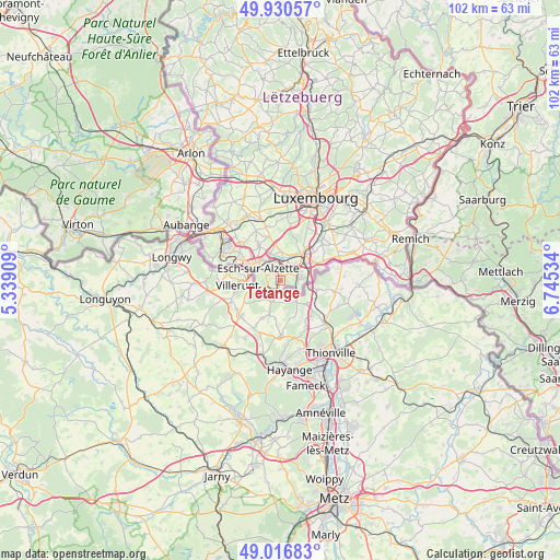 Tétange on map
