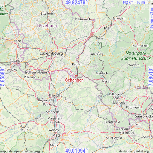 Schengen on map