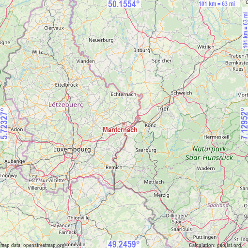 Manternach on map