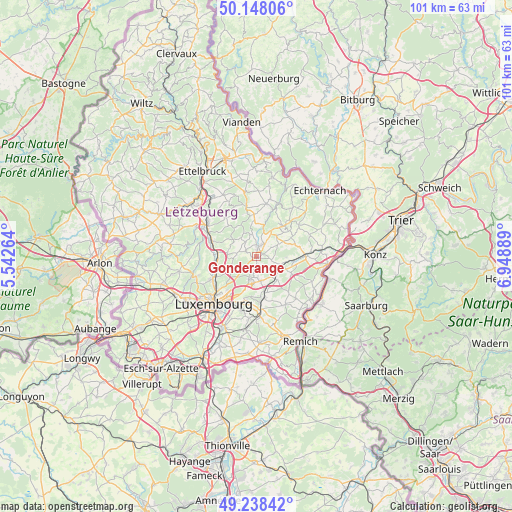 Gonderange on map