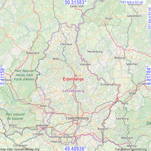 Erpeldange on map