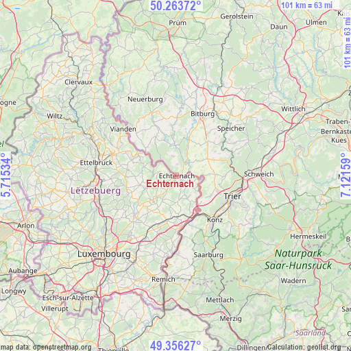 Echternach on map