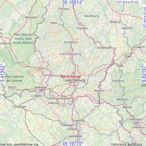 Béreldange on map