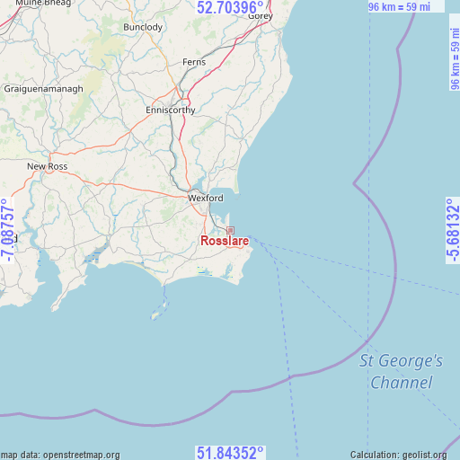 Rosslare on map