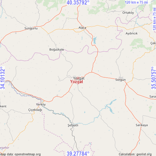Yozgat on map